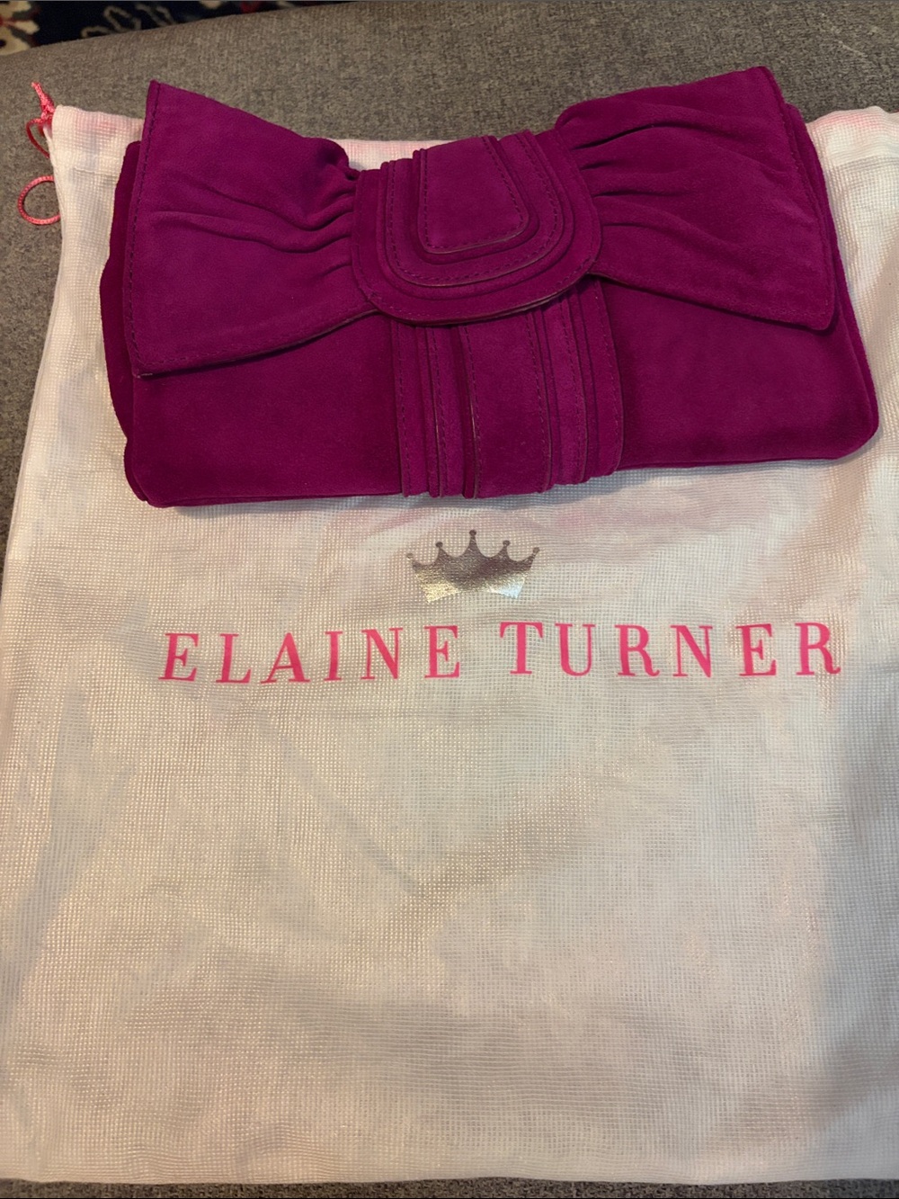 Elaine Turner Daphne Dark Magenta Suede Bow Clutch